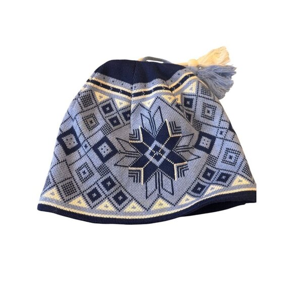 Nordic Patterned Cotton & Acrylic Knit Beanie With Tassel - Picture 2 of 6
